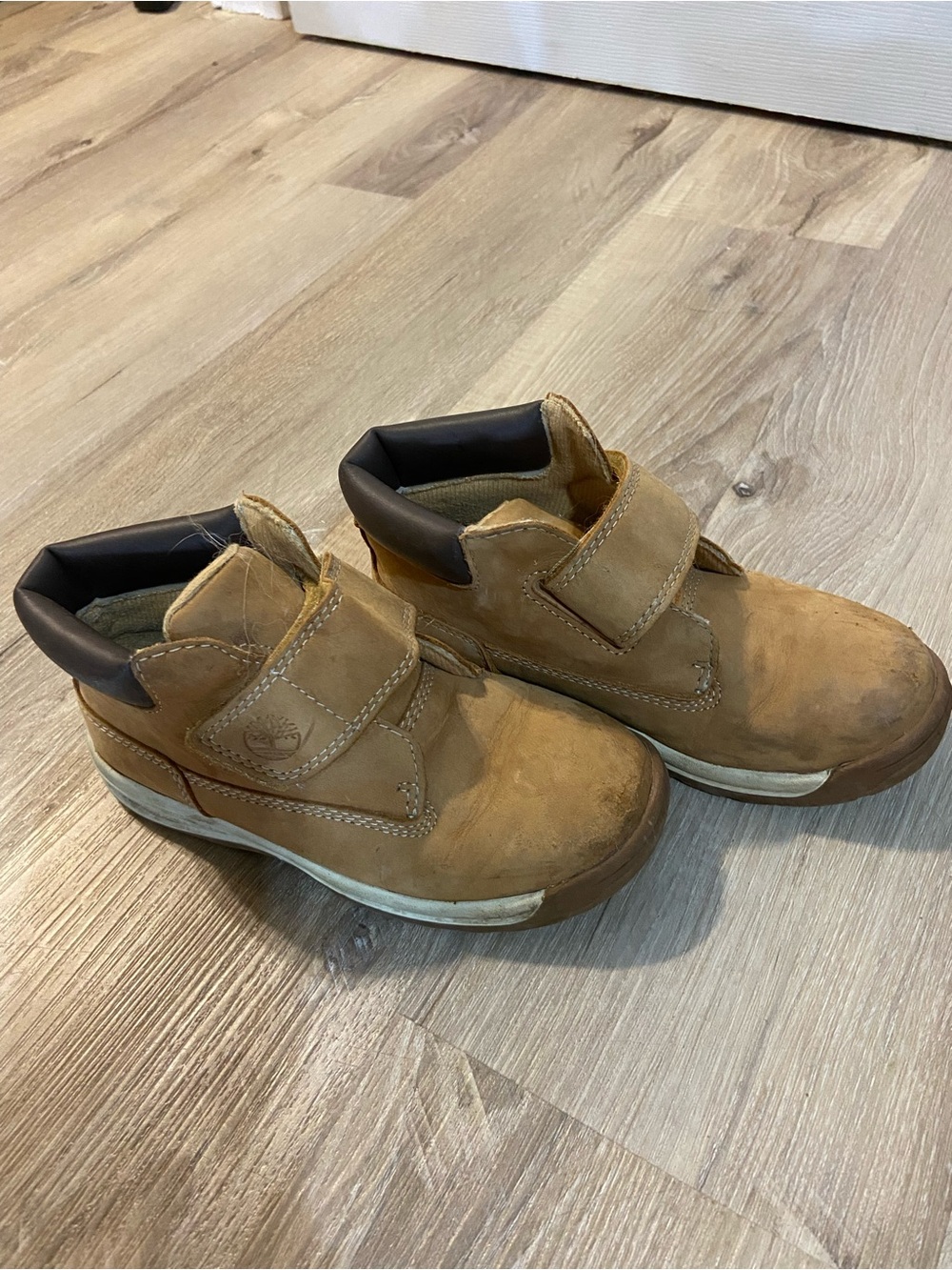 Timberland Kids Wheat Tan Hook-and-Loop Leather Boots